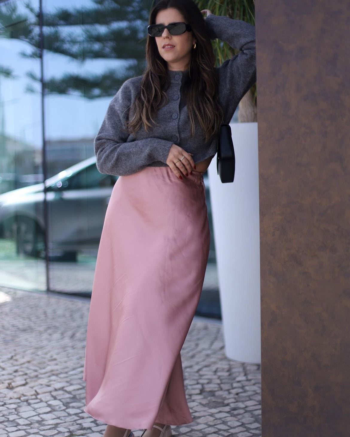 Saia de Cetim Rosa Seco